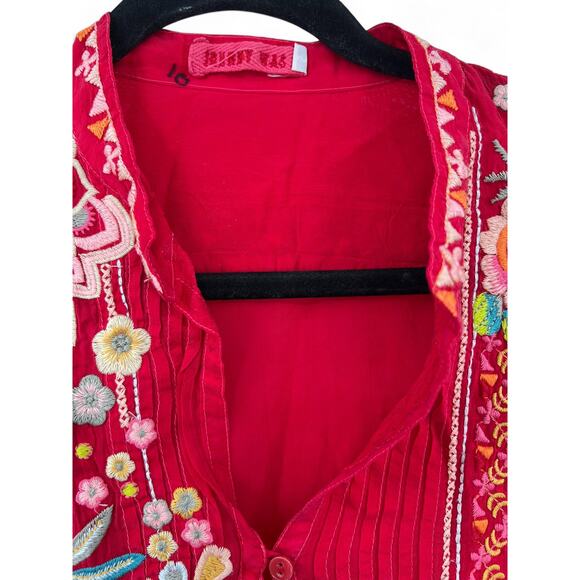 Johnny Was | S | Tunic Top Embroidered Mini Dress Red Floral - Picture 3 of 10